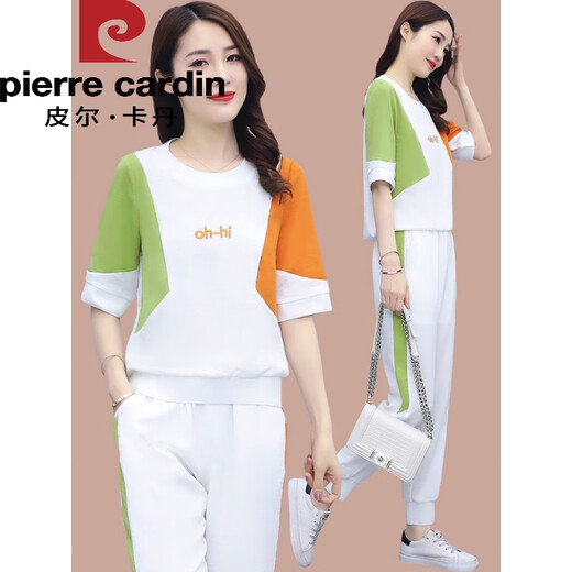 Pier Cardin Ice L Silk Short L Sleeve Casual Pants Juego de mujeres con un nuevo juego de moda casual de lujo de estilo 2024 de verano <684> White M (recomendado 100 Jin [Jin iguala 0.5 kg] o menos)