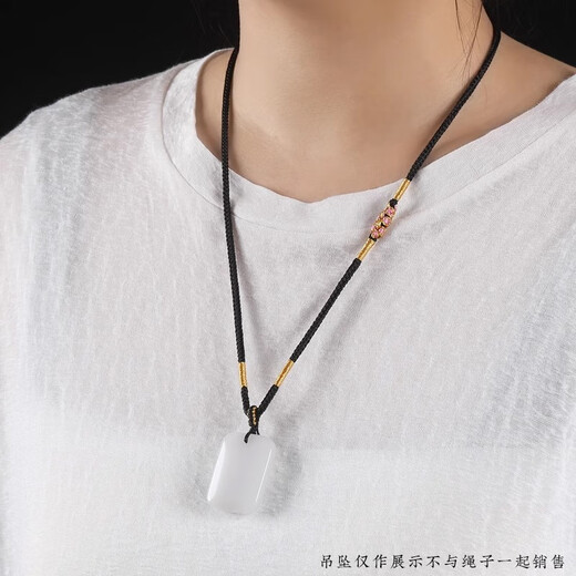 ZOENIYA hand-woven peach blossom knot necklace rope jade Buddha pendant rope jade jade beeswax pendant lanyard women's gift haze blue two generations of happiness