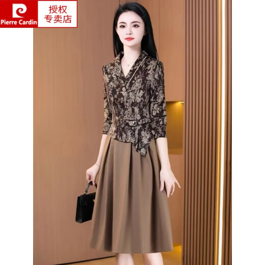 Pierre Cardin Langarmed Kleid für Frauen Herbst 2024 Mutter Noble Lady Anzug Rock Marine Blau 6630 3xl [120-135jin [Jin gleich 0,5 kg]]]