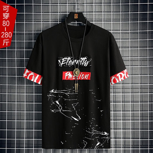 
Karls large size men's clothing fat short-sleeved T-shirt trendy brand men's plus fat plus size young students' extra-large five-point shorts trend 722[T-shirt] 9XL (300-325Jin[Jin equals 0.5 kg])