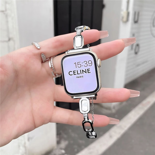 
Star Welcoming Metal Bracelet iwatchS8/S9 Apple Watch Apple Watch87654 Strap Se Bracelet Inlaid Diamond Bracelet Shell Retractable Chain-Black Apple iWatch S841mm