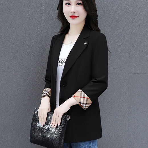 矜持范2025新款春秋夏季小西装外套女休闲气质修身薄款西服上衣套装 黑色 2XL 建议125-140斤