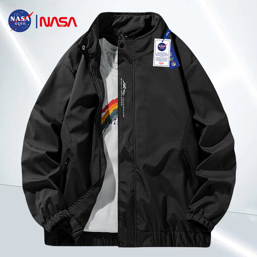 NASA GISS official trendy brand jacket men's fashionable spring and autumn stand-up collar loose casual versatile jacket men black 2XL