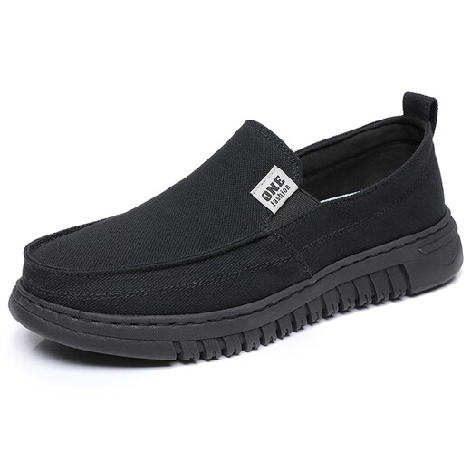 Brigjing alte Peking-Stoffschuhe neue Herren-Leinwandschuhe mit einem Fuß, mittleren und älteren Vaters Schuhen atmungsaktiv und komfortable lässige Männerschuhe schwarz 42