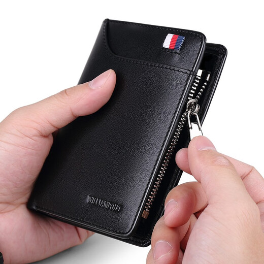 Emperador Paul Wallet Capa de cuero corta para hombres Capa de cuero Vacada Tarjeta vertical Bolsa con cremallera Licencia de conducir Licencia de conducir billetera Black