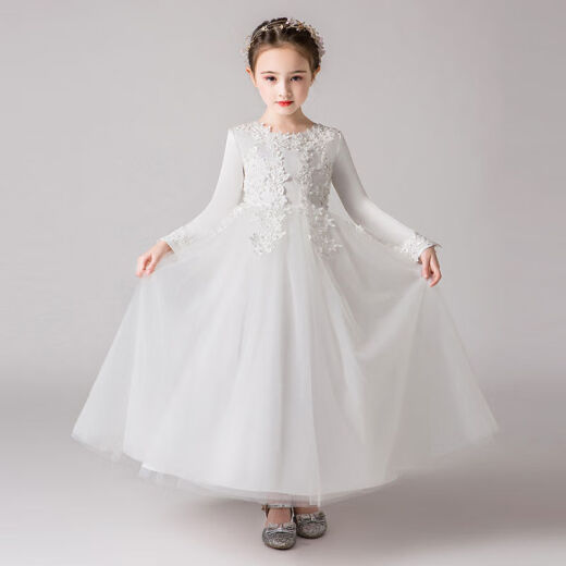 Autumn roll girls' dress, New Year's children's princess dress, velvet thickened skirt, autumn and winter girl's tutu skirt, one-year-old dress white/spring and autumn style 170 size/reference height 160-170cm