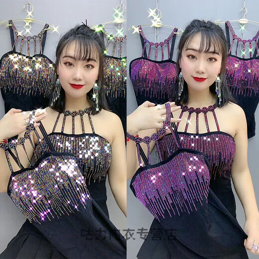 掉带背心新款女美背吊带欧洲站2020春夏季新款韩版时尚洋气背心烫钻美背吊带打底女潮a 838蓝白钻（常规无 绒） 小码 (80-120斤)