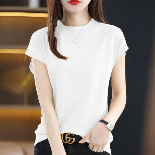El temperamento de Zhang Fanyu, la dama de mediana edad con temperamento, 40-50 años de edad de verano 200 Jin [Jin equivale a 0.5 kg] puede usar suéter de seda de hielo para mujeres camiseta blanca 9922 hielo fresco seda s recomendado 75-95 Jin [Jin equivale a 0.5 kg]