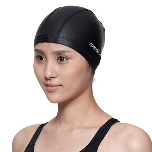 Speedo adult swimming cap made of PU material, soft, comfortable and fashionable for long hair, black