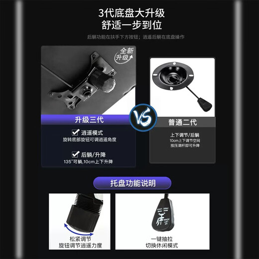 Yipinhui office lunch break dual-use chair ergonomic chair e-sports computer chair boss chair home dormitory comfortable sedentary chair 135 degrees reclining - black