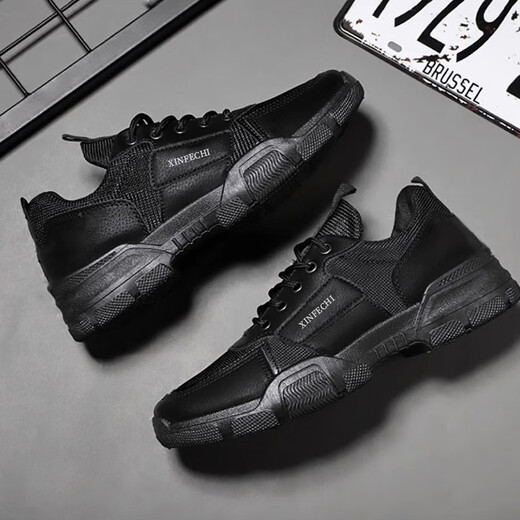 Qiaoyi waterproof anti-slip short boots 2024 spring and autumn men's wear-resistant work shoes versatile short-tube construction site work shoes men's sneakers spring and summer trendy men's shoes black size 41