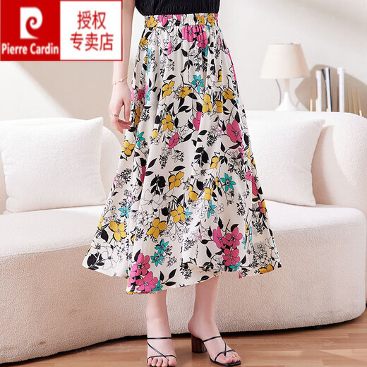 皮尔卡丹（pierre cardin）品牌印花雪纺半身裙女夏季2024年新款时尚中年妈洋气长裙小碎花 9909米白 M 80-110
