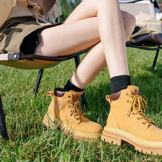 Platinumen Dahuang Boots Martin Boots Britische Frühlings- und Sommermodell für das westliche Frauen für Frauen für Lotterie-Motorrad-Dickdicke mit kurzer Stiefel Herrenpaar für Martin Boots Frauen [6-loche Brown] Einen Größe kleiner 38