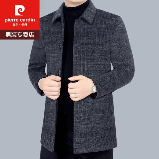 
Pierre cardin winter thickened wool woolen coat men's lapel plaid mid-length top liner removable and casual gray 170/M (suitable for weight-120Jin [Jin equals 0.5 kg])