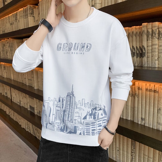 Woodpecker [two-piece] T-shirt men's summer new short-sleeved base shirt men's sweatshirt casual men's spring and autumn top clothes 6909 sea blue + 6908 white XL (recommended 130-150Jin [Jin equals 0.5 kg])