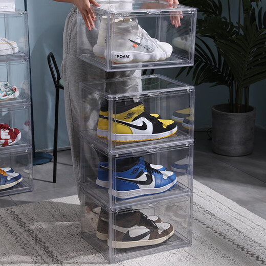 OMANTI shoe box acrylic shoe cabinet dust-proof and moisture-proof AJ high-top shoes magnetic side opening figure collection display shoe box storage magnetic side opening transparent shoe box 1 piece