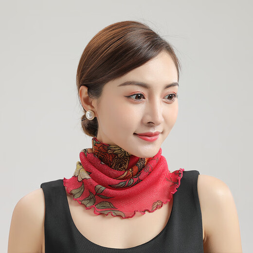 杉沓防晒面罩女夏季薄款骑行面巾面纱围脖套女套头丝巾护脖挂耳巾护脸 梅花-藏青 均码 发2个