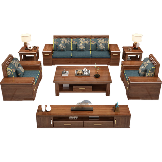 Chenya sofa walnut solid wood sofa combination modern Chinese-style living room large and small apartment winter and summer dual-purpose furniture four-seater + imperial concubine couch + coffee table