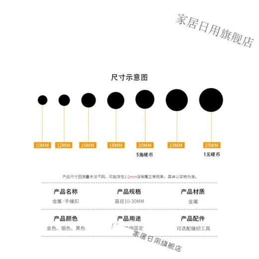 萌依儿纽扣上衣女金属扣子大衣扣西服袖扣风衣男四眼裤腰扣衣服衬衫钮的 亮面黑色 25mm 6个
