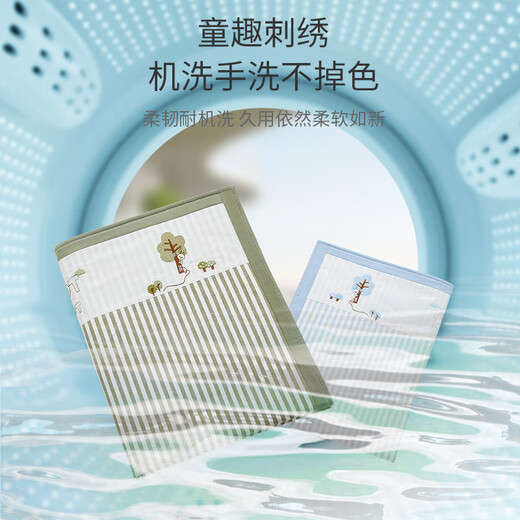 LNGA LANDGRE婴儿隔尿垫可洗棉麻大号防水透气春夏四季新生儿宝宝经期小床垫 布里纳森林绿条纹隔尿垫 M(60*80cm)