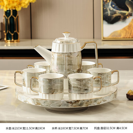 Yanzhi Wedding gift for newlyweds Tea set Living room home coffee table Sideboard ornaments Light luxury housewarming gift Rotating marble tea set Gift box