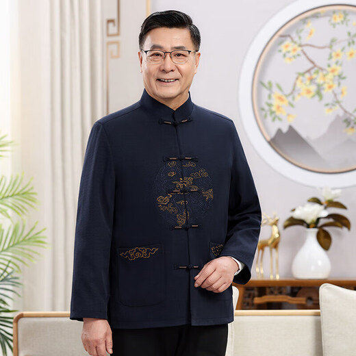 新年新款唐装男老年爷爷奶奶春秋夹克外套中国风本命年高品质套装 红色 9230【套装】 XL /180【推荐135-150斤】