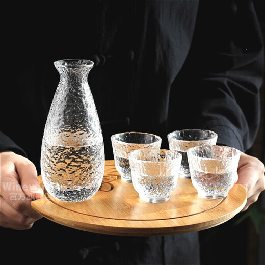 WINEWINGS Japanese hand-made glass wine warmer set household liquor dispenser hammer pattern sake ice wine jug Japanese wine cup wine set wine jug single simple package
