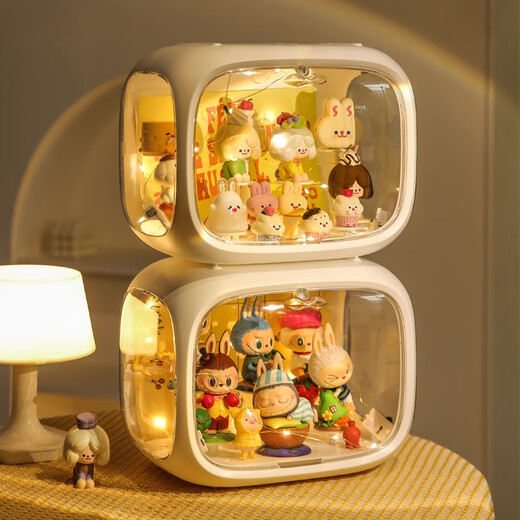 Bo Naling Figure Display Cabinet Blind Box Storage Box Display Chamber Space Capsule Suitable Figure Bubble Mart Acrylic Transparent Box White with Light Single Pack 24*16*19cm