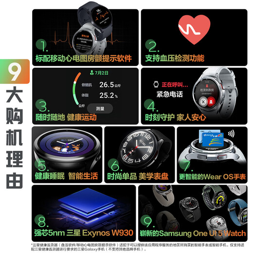 Samsung Samsung [National Subsidy] Watch6 Classic Bluetooth Smart Watch/Sports Watch/Telephone Watch 47mm Yuye Hei Men and Women Watch