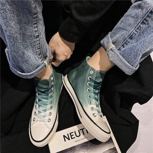 Hanchuang canvas shoes men's spring and summer new high-top men's shoes men's Korean style trendy sneakers for male students and youth versatile breathable gradient casual shoes men's outdoor sports jogging shoes 9068 gradient green 41