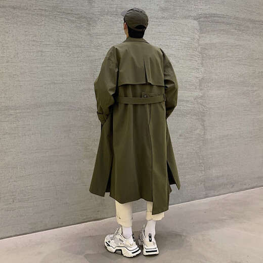 Mid-length windbreaker for fat men plus size plus size trendy coat Korean style casual loose over the knee spring and autumn Hong Kong style 8825 Khaki XL 170-220Jin Jin is equal to 0.5 kg