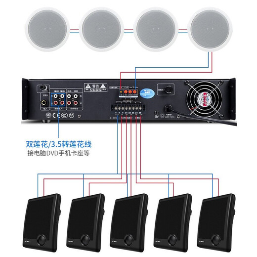 HYUNDAI现代 SU-906专业定压大功率功放机900W峰值蓝牙功放公共广播吸顶音响吊顶壁挂喇叭五分区控音