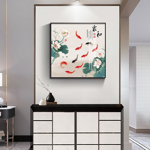 Xiaolulin chinesischer Stil Jiuyu Zeichnen Dekoration Malerei Restaurant Malerei Studienbüro Teelaum Hängende Maleingang Eingangsschrank Wohnzimmer Wandgemälde 15915 Überschüssige Jahr für Jahr Temperierte Kristallporzellan 80*80 schwarzer Rahmen
