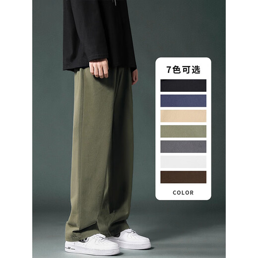 Foss Phil pure cotton straight-leg pants for men in summer spring and autumn style draped black casual sports toilet trousers loose wide-leg pants for men, trendy brand 718-K628 brown M [Suggested 115-130Jin [Jin equals 0.5 kg]]