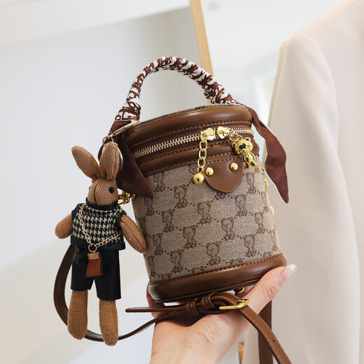 North Bag Bucket Bag Small Bag Damen Neue modische und vielseitige Crossbody -Tasche modische Zylindertasche eine Schultergeburtstagsgeschenk für Freundin Khaki [Geschenkbox]