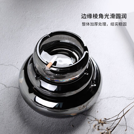 Molson European crystal ashtray glass household cigarette dish trendy living room men's office ashtray round ashtray round black 20cm