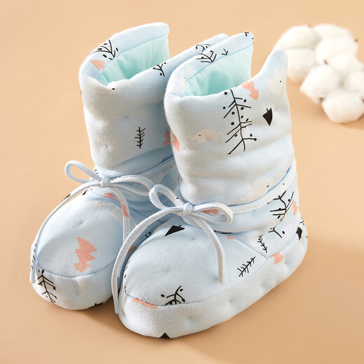 Mianguduo baby pure cotton handmade spring and autumn cotton shoes for newborns at home in winter, thickened and warm, soft soles, non-falling foot protectors, pink little tree, 6-12 months (inole length 13.5cm)