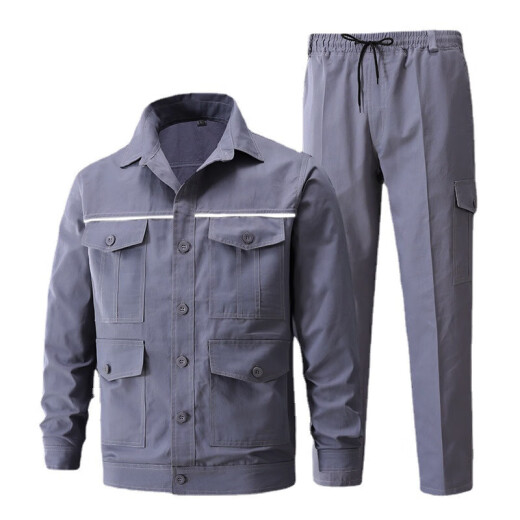 
Chengmo (CHENGMO) reflective strip work clothes men's long-sleeved suit spring and autumn thin wear-resistant auto repair shop welding site labor protection clothing workwear 686 gray reflective strip summer thin suit 185/3XL recommended weight 160-180Jin [Jin equals 0.5 kg]