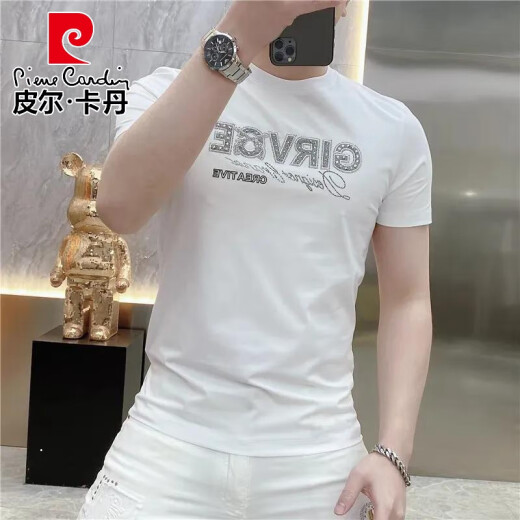 
Pierre cardin new men's T-shirt European short-sleeved light luxury slim niche round neck luxury versatile personality fashion European version 9764# black L 110-130Jin [Jin equals 0.5 kg]