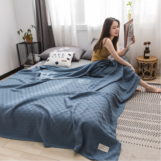 Nanjiren cotton towel quilt pure cotton summer cool quilt summer office single thin air conditioning quilt children baby nap blanket blue plain towel quilt 200X230cm