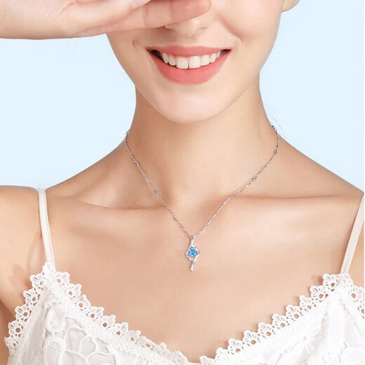 Fakou PT950 platinum necklace for women, platinum clavicle chain, practical heart-shaped birthday gift for girlfriend and wife, light luxury model-Heart of the Ocean Blue Zirconium, default SF Express