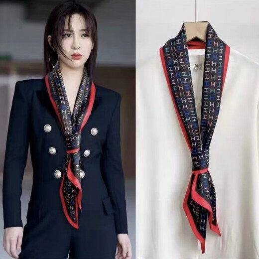 玳琪 韩国气质长条丝巾女春夏时尚新款百搭发带领巾洋气飘带细窄小围巾 13.5*150D字母绿色