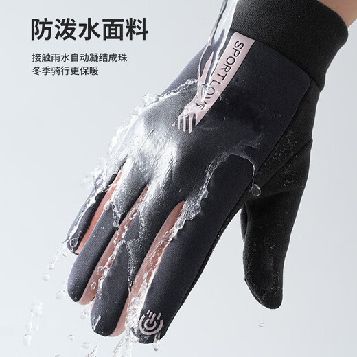 Demi Anissa Gloves Winter Men's Cycling Women's Autumn and Winter Gloves Warm and Velvet Touch Screen Windproof and Coldproof Electric Vehicle Ski Gloves Dark Gray Men's Style