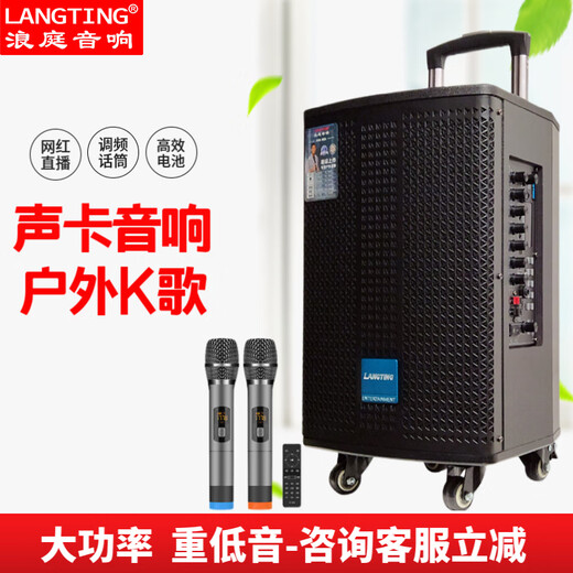 LANGTING QX1014 square dance audio professional outdoor karaoke high volume singing and dancing mobile portable trolley Bluetooth performance speaker built-in sound card version GD08-41+2 microphones