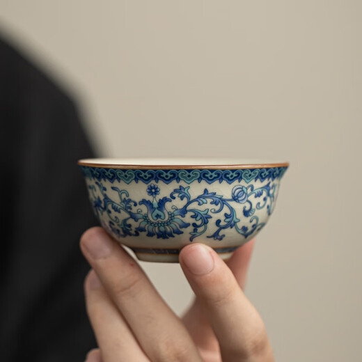 Ahli's Love Ru Kiln Kung Fu Tea Set Complete Set Souvenirs Business Gifts Father's Birthday Gifts for Men for Dad and Teacher Blue and White Lucky Twigs and Lift Pots High-end Gift Boxes Practical Housewarming Gifts for Elders and Retirement Souvenirs