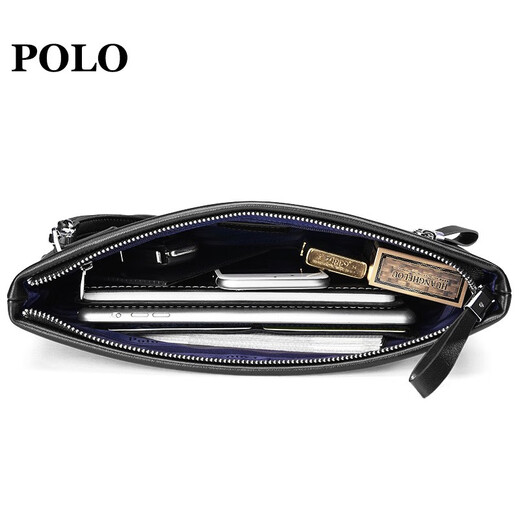 Polo Genauer Leder Clutch Bag Herren Großkapazität Handgrabende Tasche Mode Casual Top-Layer Cowhide Herren Handbeutel Multifunktionsumschlagbeutel Schwarz schwarz