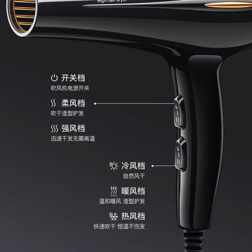 AUX hair dryer household high power 2000W constant temperature hair dryer high wind speed drying hair dryer barber shop special hair dryer black hair dryer AH7610