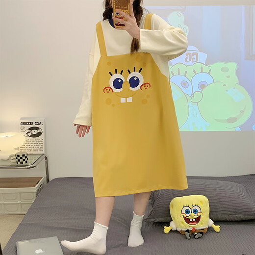 棉的陪伴长袖睡裙女春秋季棉质甜美可爱鸭子睡衣2024年新款大码孕妇家居服 16857 M