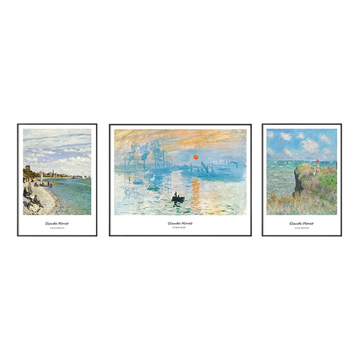 科芝 日出印象派莫奈装饰画世界名画客厅挂画艺术高感级抽象沙发背景墙三联画 科芝967 中间60*40左右30*40cm水晶膜三联画黑边