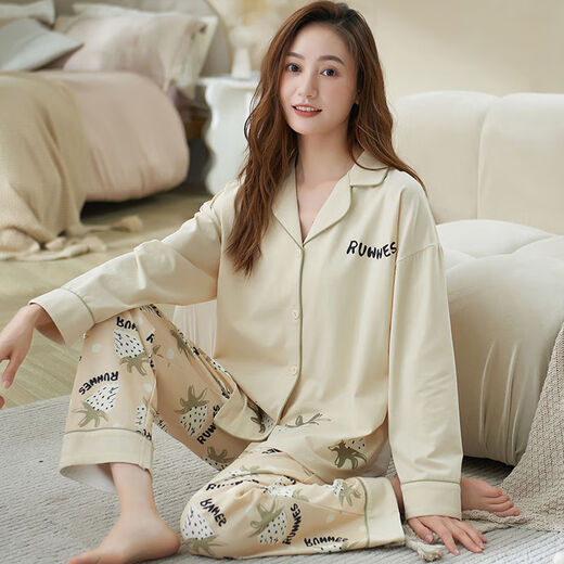 俏丽雅（qiaoliya）睡衣女春秋季纯棉长袖卡通套装韩版加长款加肥加大码秋女家 846 L